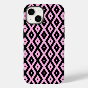 ピンク淡い色のと黒のダイヤモンドパターン Case-Mate iPhone 14ケース