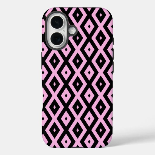 ピンク淡い色のと黒のダイヤモンドパターン Case-Mate iPhoneケース (裏面)