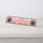 ピンク淡い色ののひまわりパーソナライズされた デスクネームプレート (正面)