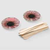 ピンク淡い色ののひまわりパーソナライズされた ハンドファン (組立なし)