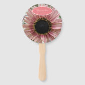 ピンク淡い色ののひまわりパーソナライズされた ハンドファン (正面)