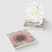 ピンク淡い色ののひまわり ストーンコースター (横)