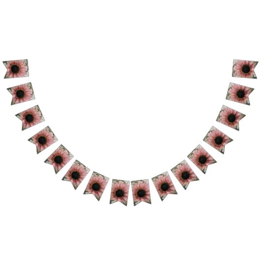 ピンク淡い色ののひまわり バンティングフラッグ (全)