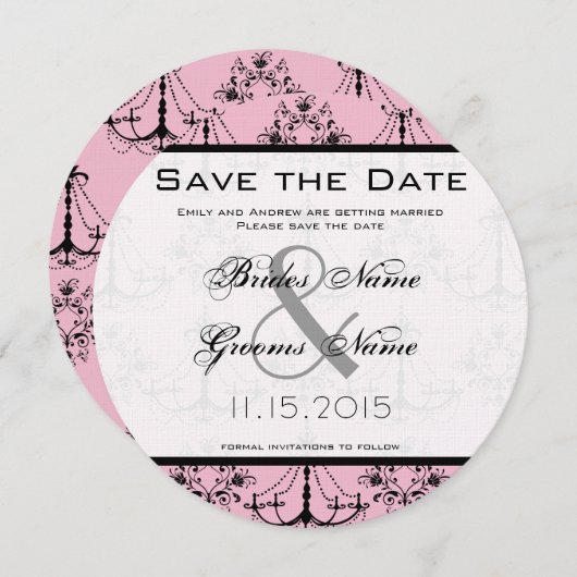 ピンク淡い色ののシャンデリアの結婚式の日付を保存 招待状 (正面/裏面)