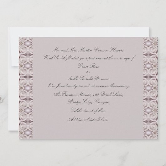 ピンク淡い色ののバラが蹄鉄を愛伝統的結婚する 招待状 (裏面)