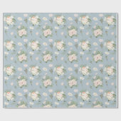 ピンク淡い色ののバラが青 ラッピングペーパー (フラット)