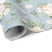 ピンク淡い色ののバラが青 ラッピングペーパー (ロールコーナー)