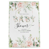 ピンク淡い色ののバラのフローラ手紙ベビーシャワー ミディアムペーパーバッグ (正面)