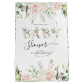 ピンク淡い色ののバラのフローラ手紙ベビーシャワー ミディアムペーパーバッグ (裏面)