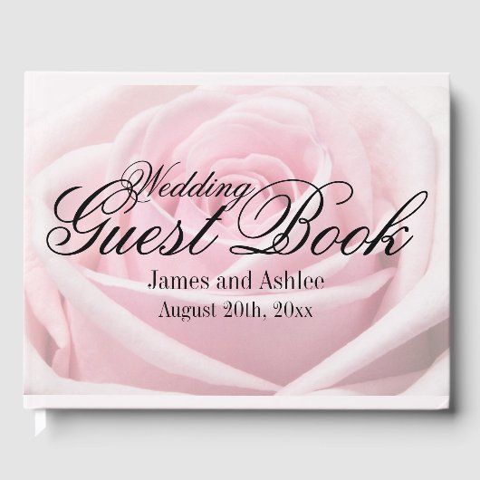 ピンク淡い色ののパーソナライズされたバラ結婚の夏 ゲストブック (正面)