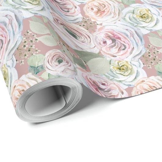 ピンク淡い色ののピーチの水色バラの転が赤面 ラッピングペーパー (ロールコーナー)