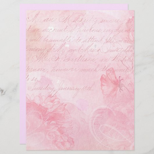 ピンク淡い色ののフローラ文字スクラップブックEphemera (正面/裏面)