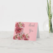 ピンク淡い色ののホリホックフローラ結婚ナプキン サンキューカード (正面)