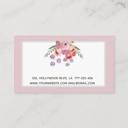 ピンク淡い色ののボホの水色フローラブーケ 名刺 (裏面)