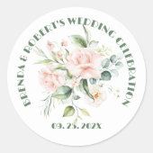 ピンク淡い色ののローゼズブーケ ラウンドシール (正面)