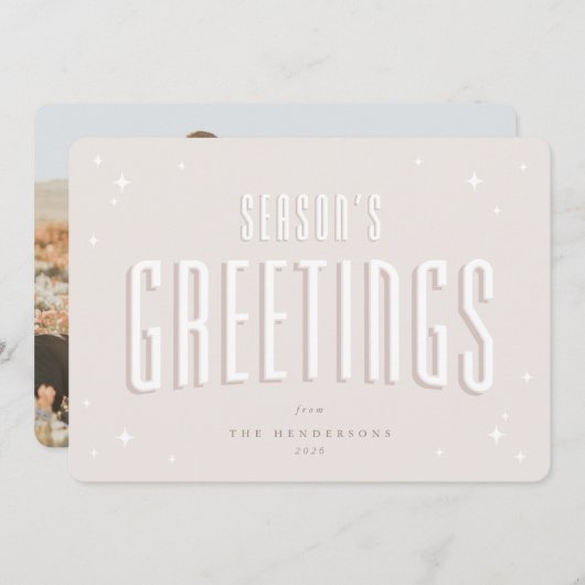 ピンク淡い色のの季節の挨拶レトロ星写真 シーズンカード (正面/裏面)