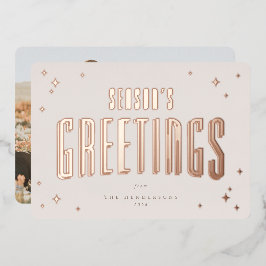 ピンク淡い色のの季節の挨拶レトロ星写真 箔シーズンカード