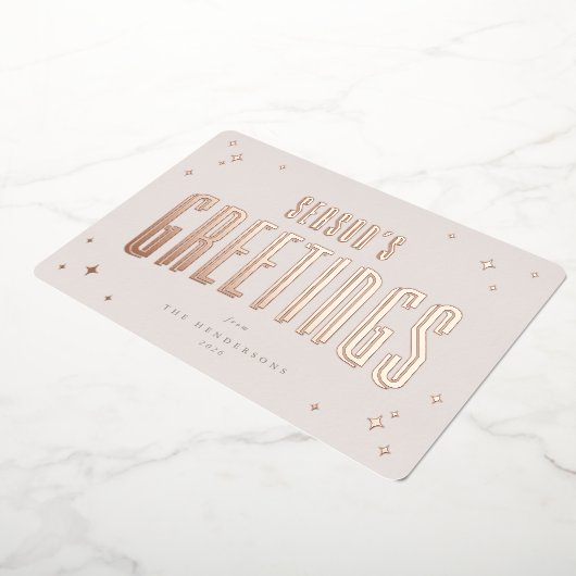 ピンク淡い色のの季節の挨拶レトロ星写真 箔シーズンカード (回転した状態)