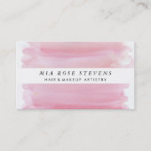 ピンク淡い色のの水彩白ストライプ色 名刺 (正面)