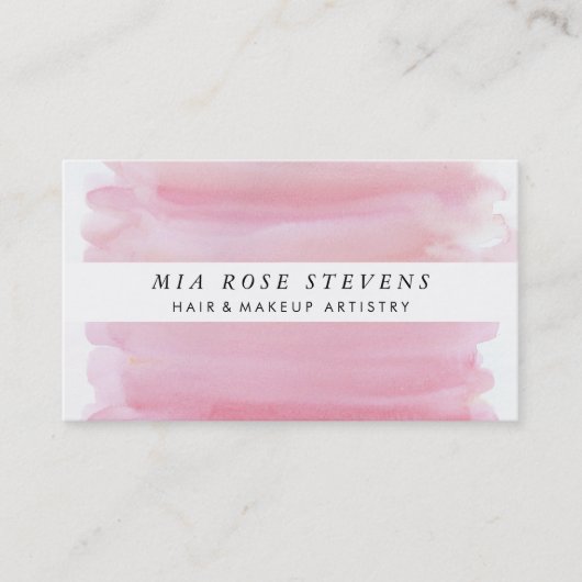 ピンク淡い色のの水彩白ストライプ色 名刺 (正面)