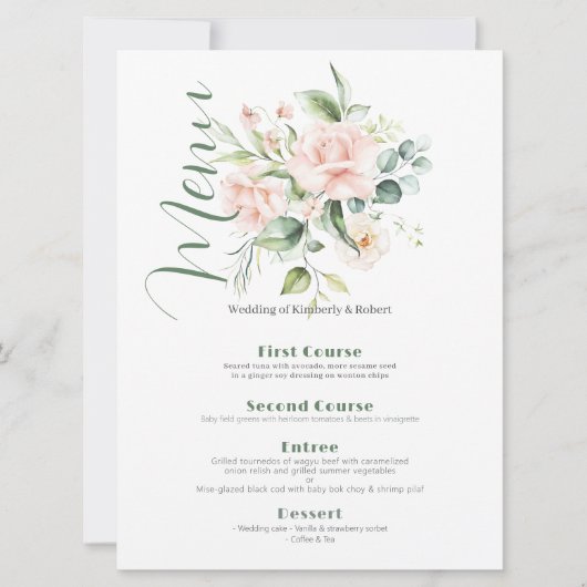 ピンク淡い色のの水彩色バラブーケ 招待状 (正面)