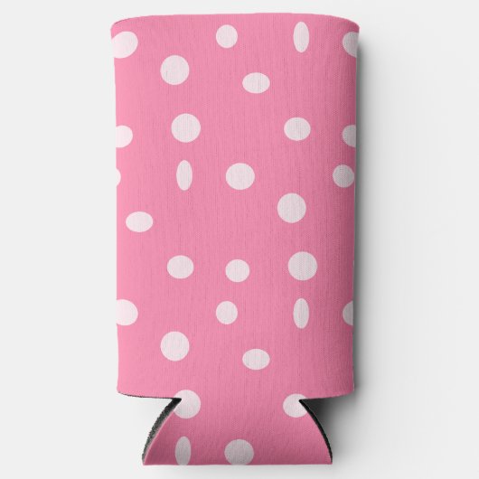 ピンク淡い色のの水玉模様 スリム缶クーラー (正面)