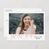 ピンク淡い色のの渦巻形のSweet sixteen保存日 ポストカード (正面/裏面)