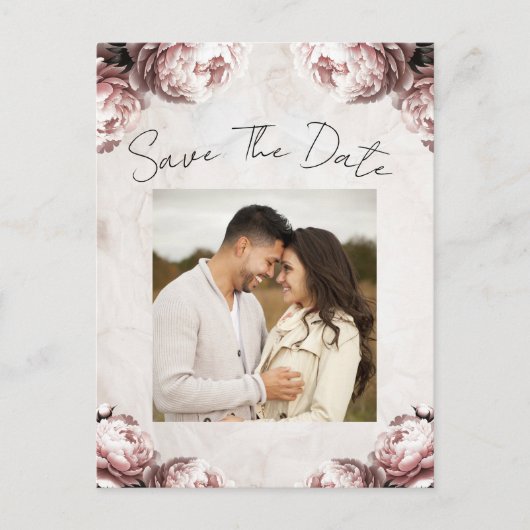 ピンク淡い色のの牡丹の花のヴィンテージ日付を保存 案内ポストカード (正面)