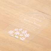 ピンク淡い色のの花バプテスマ アクリル招待状 (レイダウン)