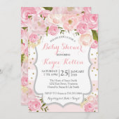 ピンク淡い色のの花ベビーシャワー招待状 招待状 (正面/裏面)