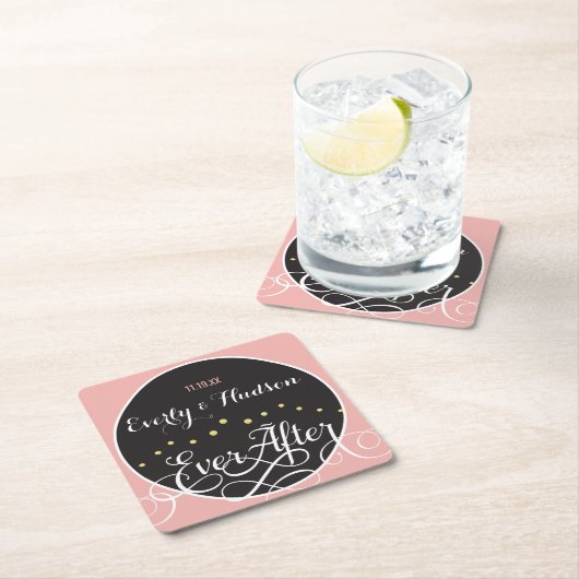 ピンク淡い色のの花嫁と花婿デート結婚ズ スクエアペーパーコースター (インサイチュ)