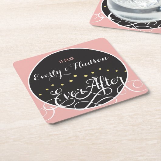 ピンク淡い色のの花嫁と花婿デート結婚ズ スクエアペーパーコースター (アングル)