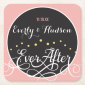 ピンク淡い色のの花嫁と花婿デート結婚ズ スクエアペーパーコースター (正面)