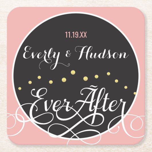 ピンク淡い色のの花嫁と花婿デート結婚ズ スクエアペーパーコースター (正面)