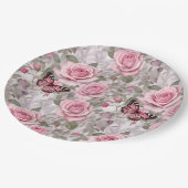 ピンク淡い色のの蝶とバラフローラ ペーパープレート (アングル)