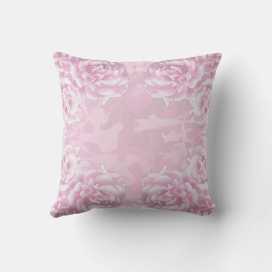 ピンク淡い色のの迷彩にロマンチックなピンクのバラ クッション (裏面)