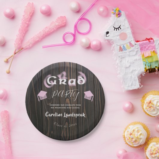 ピンク淡い色のぼやけタイポグラフィ卒業パーティー ペーパープレート (パーティー)