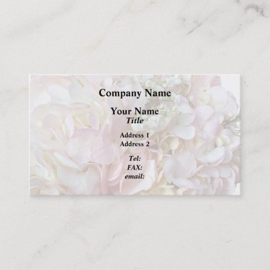 ピンク淡い色のアジサイとベビー息 名刺 (正面)