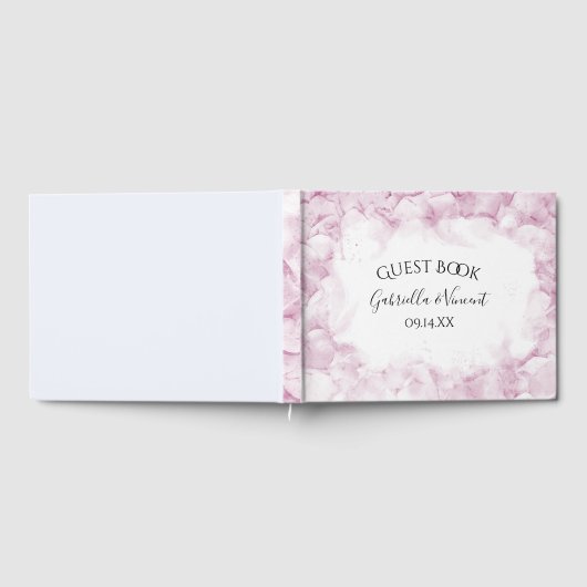 ピンク淡い色のアジサイ花ウォーター結婚カラー ゲストブック (全面)