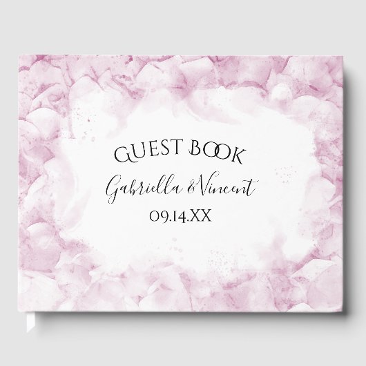 ピンク淡い色のアジサイ花ウォーター結婚カラー ゲストブック (正面)