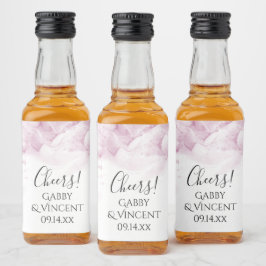 ピンク淡い色のアジサイ花ウォーター結婚カラー リキュールボトルラベル