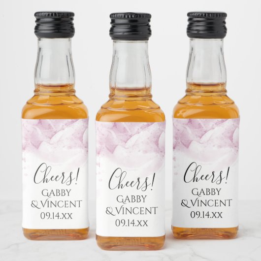 ピンク淡い色のアジサイ花ウォーター結婚カラー リキュールボトルラベル (ボトル)