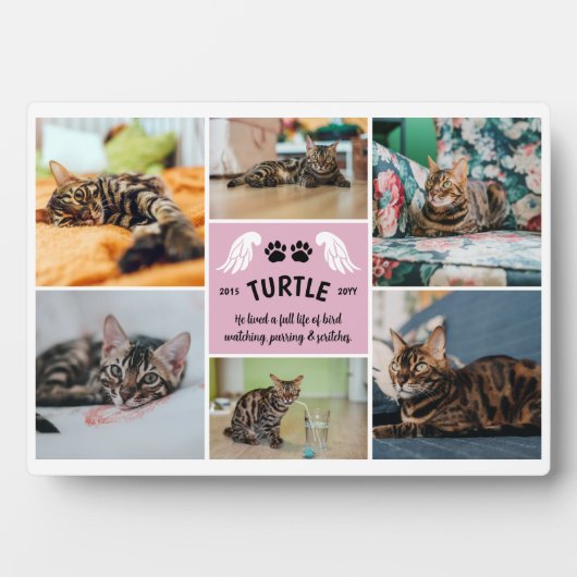 ピンク淡い色のウィングズキャットポーズメモリアル写真コラージュ フォトプラーク (正面)