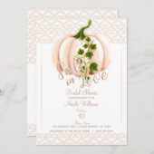 ピンク淡い色のカボチャ秋インラブブライダルシャワー 招待状 (正面/裏面)