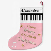 ピンク淡い色のキュートフェスティバルピアノ鍵パーソナライズされた スモールクリスマスストッキング (裏面)