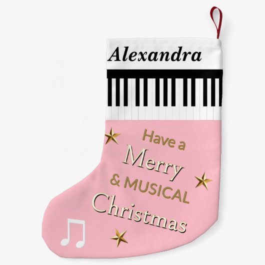 ピンク淡い色のキュートフェスティバルピアノ鍵パーソナライズされた スモールクリスマスストッキング (裏面)