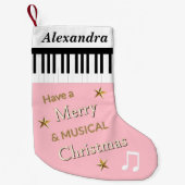 ピンク淡い色のキュートフェスティバルピアノ鍵パーソナライズされた スモールクリスマスストッキング (正面)