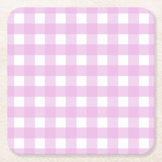 ピンク淡い色のギンガ スクエアペーパーコースター (正面)