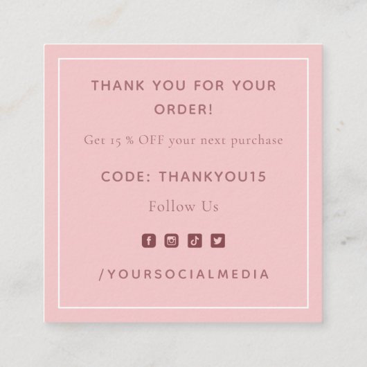 ピンク淡い色のクリスマステーマお客さま感謝 スクエア名刺 (裏面)