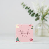 ピンク淡い色のクリスマステーマお客さま感謝 スクエア名刺 (スタンド正面)